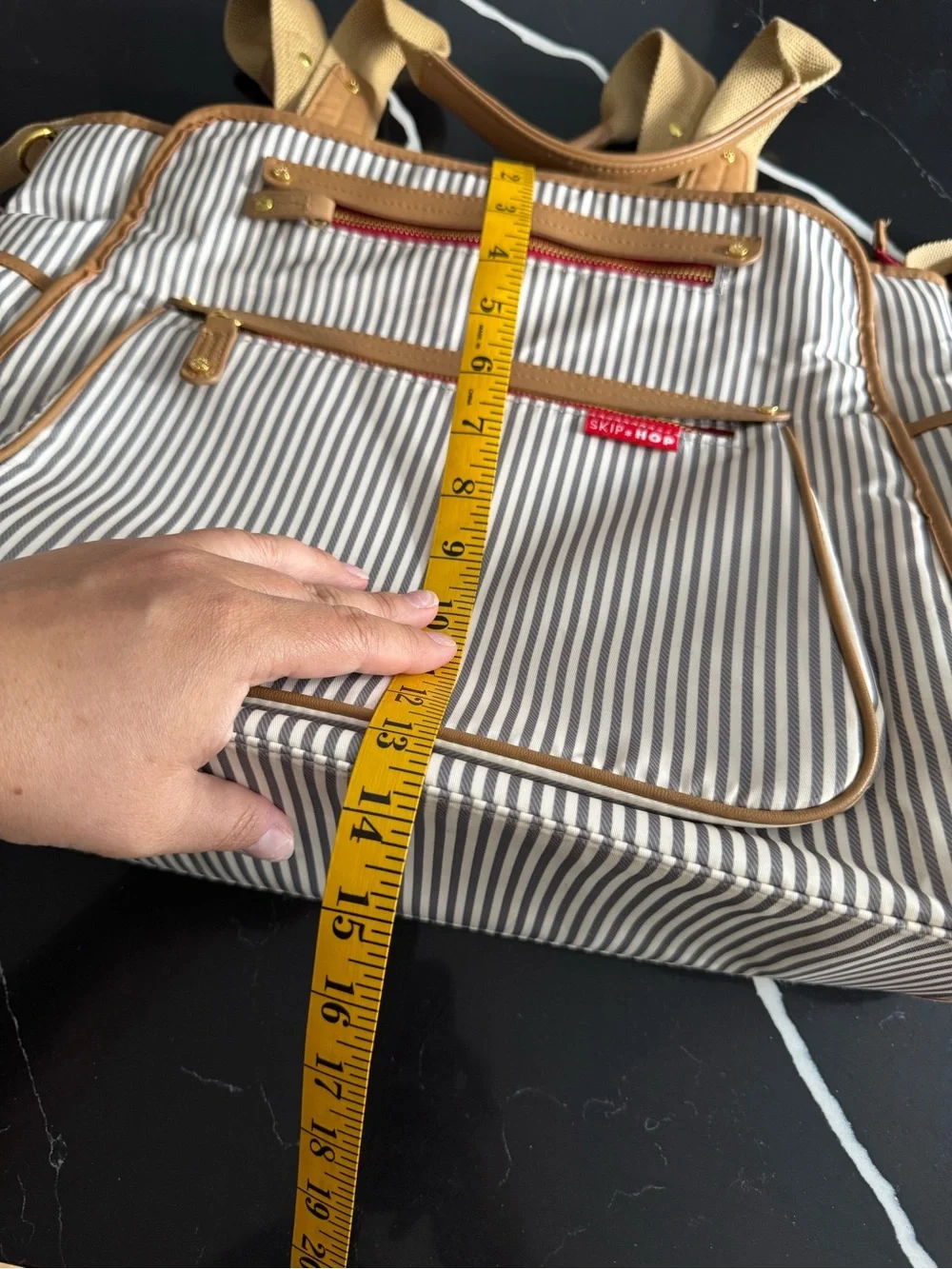 Skip Hop Tan & White Stripe Diaper Bag